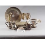 A quantity of silver plate, including part entree dishes, trays, teapots, mugs and other items