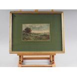 Alfred J Warne Brown, 1882: watercolours, landscape with figures, 5 1/4" x 8 5/8", in gilt frame