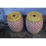 A pair of Minton-type majolica barrel garden seats, 19" high