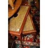 A mahogany, rattan and glass coffee table, on cabriole supports, and a smaller similar table, 36"