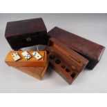 A Japanese lacquered jewellery/music box, 8 1/4" wide, a specimen box, a mahogany rectangular box,