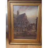 Edward Nevil: watercolours, "Louvain", 30 1/2" x 21 1/2", in deep gilt frame