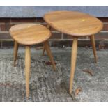 Two Ercol light elm pebble tables, larger 19 1/2" wide x 13 1/4" deep x 14 1/2" high