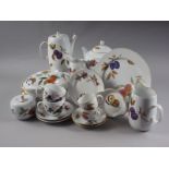 A Royal Worcester "Evesham" pattern combination service, including teapots, coffeepots, tureens,