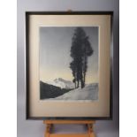 An etching, lonesome pines", indistinctly signed, in ebonised strip frame