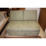 A John Lewis? sofa double bed, upholstered in a green fabric, 48" wide x 35" deep x 34" high (80"
