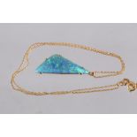 A blue and green opal doublet, in 9ct gold pendant mount, on 9ct gold fine link chain