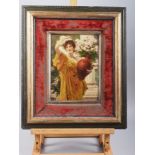 A Victorian crystoleum of a lady with an urn, in Hogarth frame