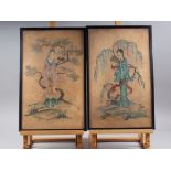 A pair of watercolours, Chinese figure landscapes, 19 1/2" x 12", in ebonised strip frames