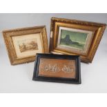 A watercolour river scene with bridge, 4" x 6", in gilt strip frame, another watercolour by the same