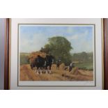 John Tricott: a signed limited edition colour print, harvest scene, a hand-coloured print,