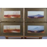G Miller: two pairs of watercolours, landscape river scene and sunset, 4 3/4" x 10 1/2", and
