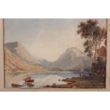 John Varley: an 18th century aquatint, landscape with lake and mountains, in gilt frame