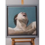 Sadie Tomlinson: oil on board, head and shoulders, 14" x 14", in grey painted frame