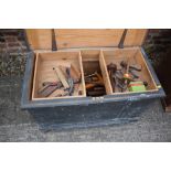 A cabinet maker's tool chest, fitted "secret" drawer to base, containing a collection of mostly 19th