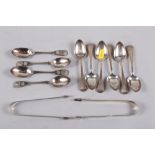 A set of six Georgian "Old English" pattern silver teaspoons, engraved initials, two pairs of