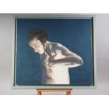 Sadie Tomlinson: oil on board, male figure, 23" x 26", in grey painted frame