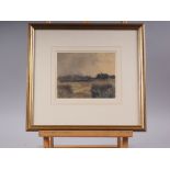 J Percy Rendell?: watercolours, landscape with rainstorm, 6" x 7 3/4", in wash line mount and gilt