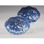 A pair of 19th century blue and white shaped dishes, 8" wide