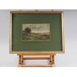 Alfred J Warne Brown, 1882: watercolours, landscape with figures, 5 1/4" x 8 5/8", in gilt frame