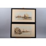 After Joseph Kirkpatrick: a pair of prints, Venetian scenes, in ebonised frames, an engraving of