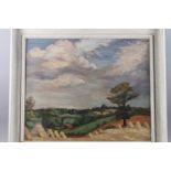 English early 20th century school: oil on canvas, harvest landscape with corn stooks, 19 1/2" x 23