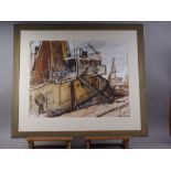 WM'95: pen and wash, Triggs Leith, fishing boats in harbour, 21 1/2" x 27", in green stained frame