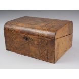 A 19th century walnut Tunbridge banded shape top writing box with part fitted interior, 12" wide (