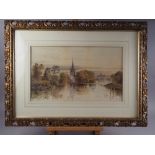 A Stone: watercolours, "Great Marlow on Thames", 11 1/2" x 19 3/4", in wash line mount and gilt