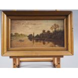 An early 20th century oil on canvas, view of Bisham Abbey, 6 1/2" x 12 1/2", in gilt frame