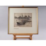 Gwendolyn Cross: a pair of etchings, "Tower Bridge", and the Thames at Westminster, in gilt