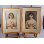 Edward Tayler: a pair of watercolour portrait studies, girls in classical dresses, 15 1/4" x 9 5/8",