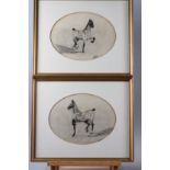 A pair of charcoals, horses, in ovals mounts, 8 1/2" x 11", in gilt strip frames