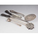 A sterling silver pastry server, a sterling silver letter opener/clip, a pair of silver handled