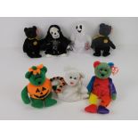 Ty Beanie Babies/Beanie Bears; Halloween themed 'Haunt' (x2), 'Quivers', 'Frankenteddy', 'Sheets',
