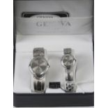 A 'His and Hers' stainless steel gents wristwatch and ladies wristwatch set, in presentation box.