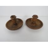 The Royal Antediluvian Order of Buffaloes (RAOB); a pair of turned treen candlesticks.