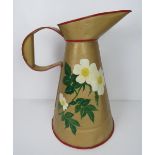 A large barge ware or canal ware jug standing 38cm high having wild rose painted to each side.