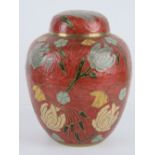 A contemporary brass and enamelled ginger jar and cover, 22cm high.