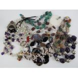 A quantity of pearl and hard stone jewellery inc amethysts, rose quartz, onyx, citrine,