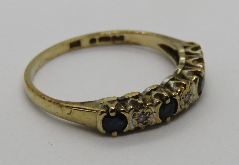 A 9ct gold sapphire and diamond half eternity ring, - Image 2 of 2