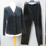 A Finnish made ladies velvet jacket and trousers by Karelia, 100% cotton, UK size 12.