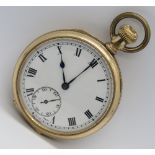 A gold plated top wind open face pocket watch having movement marked Elsinor,