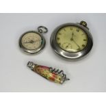 A Smiths top wind pocket watch, together with a pocket compass and a small pocket knife.