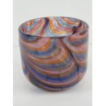 A Phoenician Maltese art glass pot in blue, orange and pink, signed to base, 10cm high.