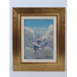 Oil on canvas, three RAF planes above the clouds, signed (T G?) Wiggens,