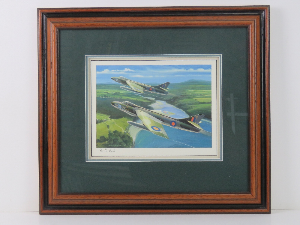 Watercolour by Nicholas Trudgian featuring two fighter planes, signed by the artist lower left,