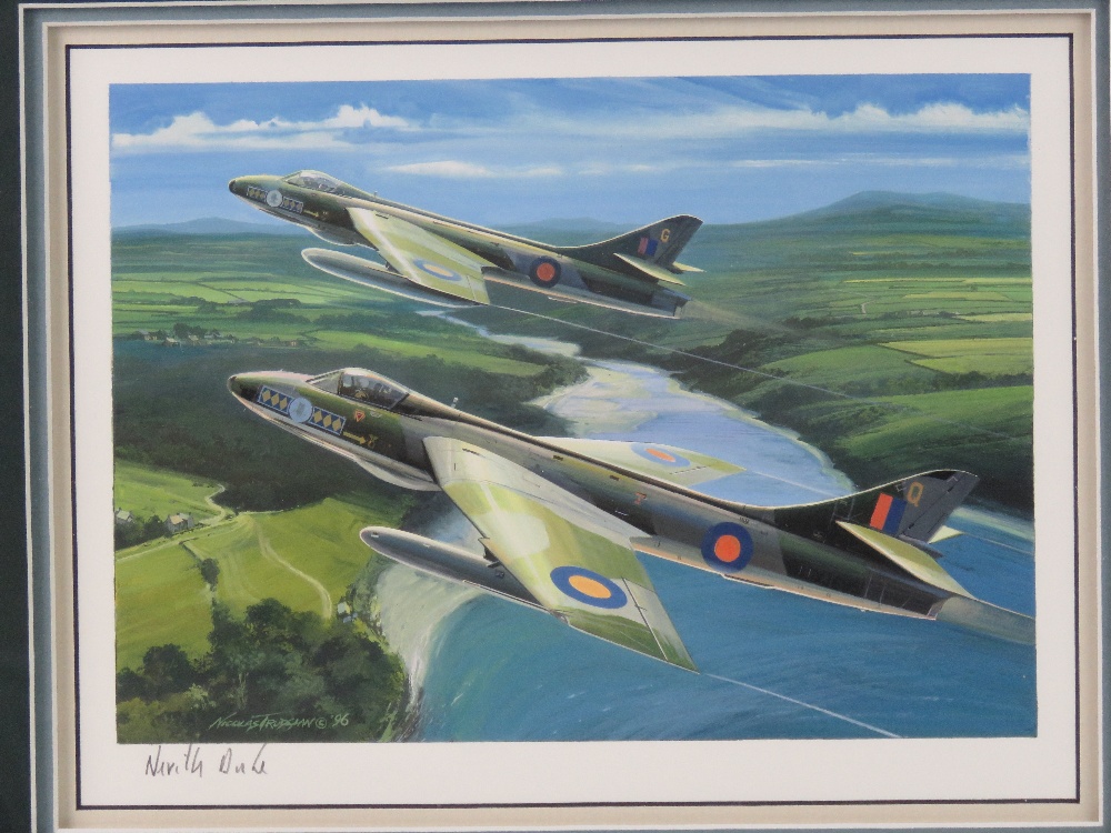 Watercolour by Nicholas Trudgian featuring two fighter planes, signed by the artist lower left, - Image 2 of 3