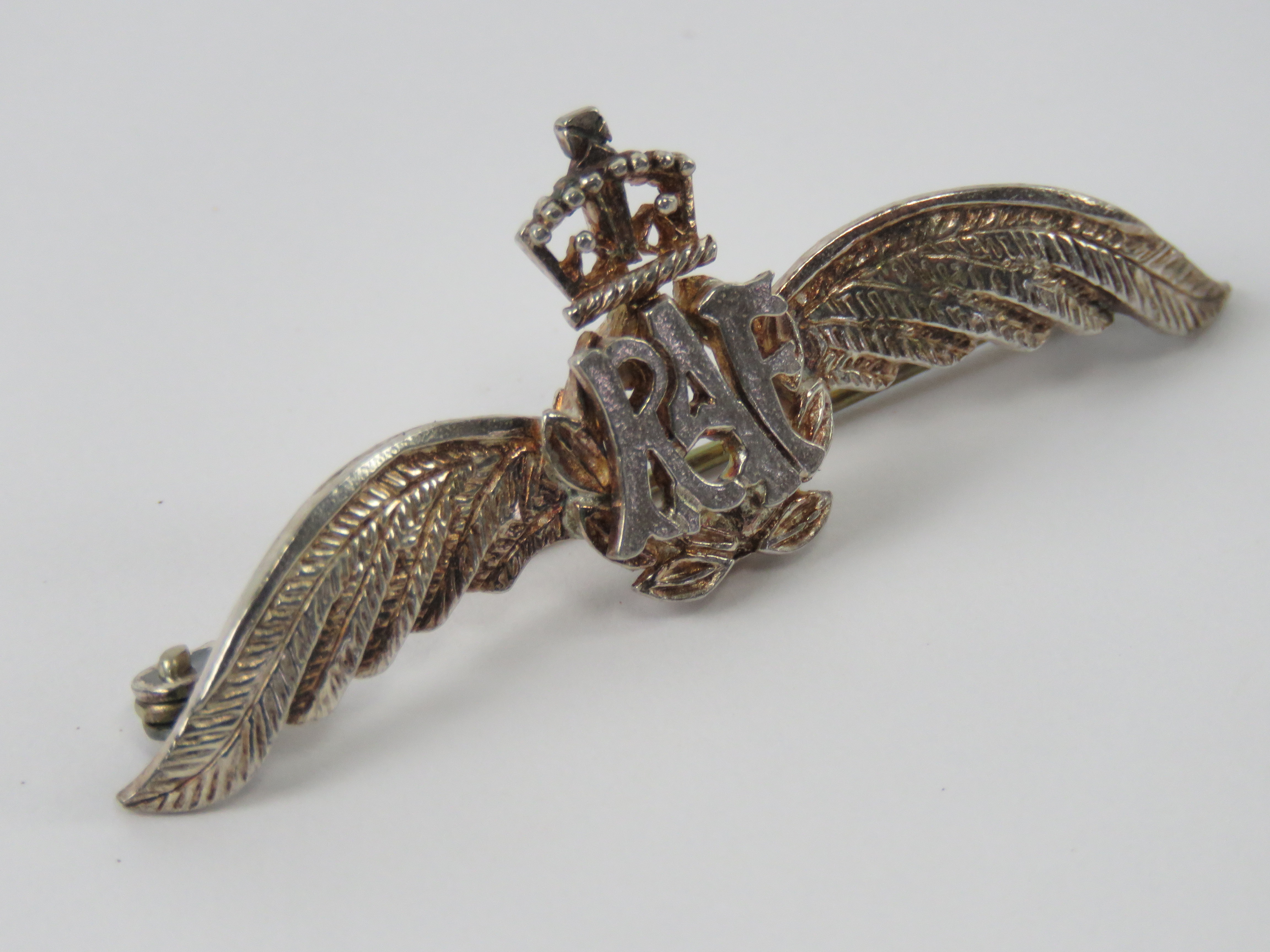 A silver RAF badge or brooch, London 925 hallmark.