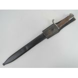 A WWI German Butcher bayonet with scabbard and frog, makers mark ALEX.